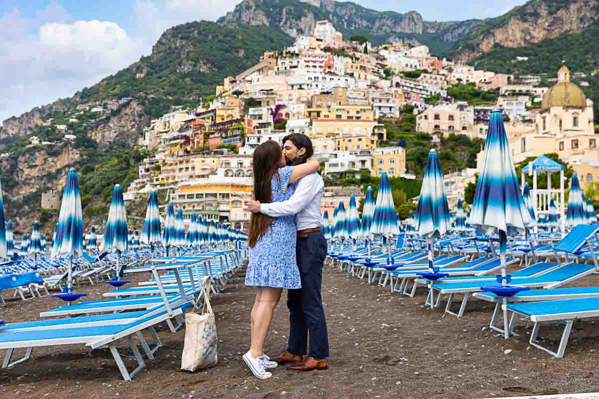 Proposing on the beach of Positano in Italy