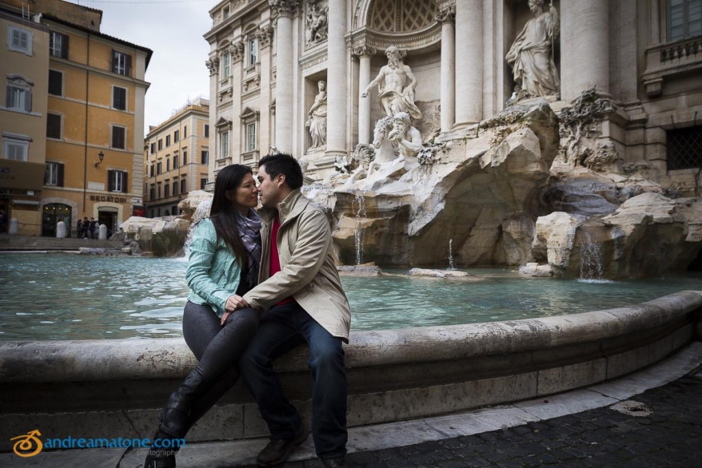 Romantic honeymoon photography taken in Piazza Fontana di Trevi in Rome Italy