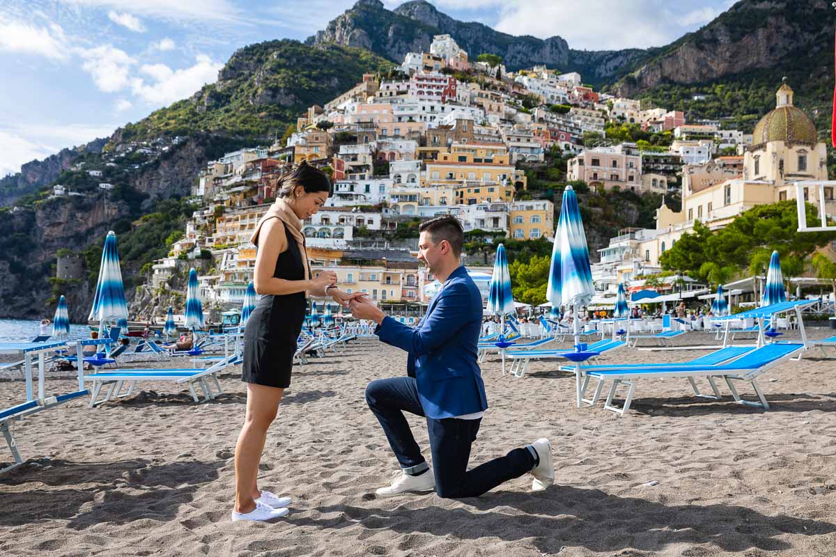 Proposing on the beach of Positano in Italy