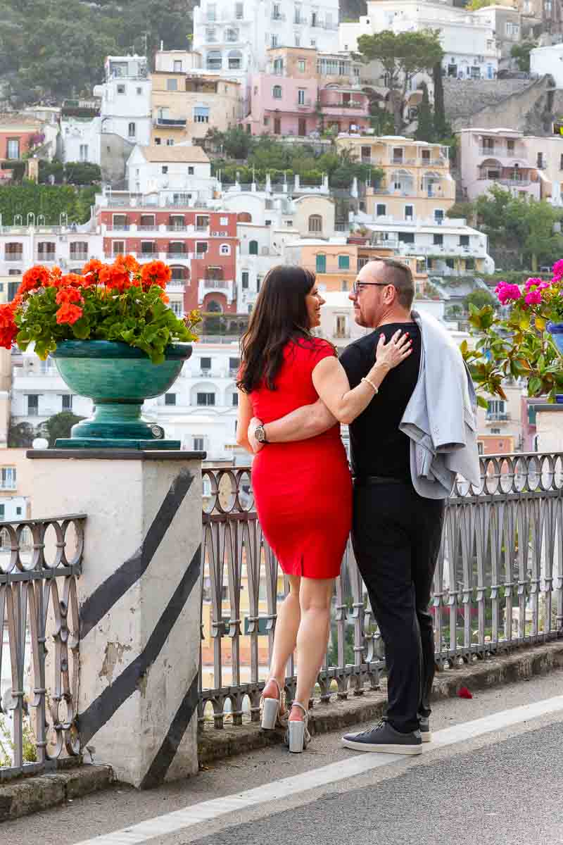 Looking at the town view at the end of the photographer session in Positano Italy 