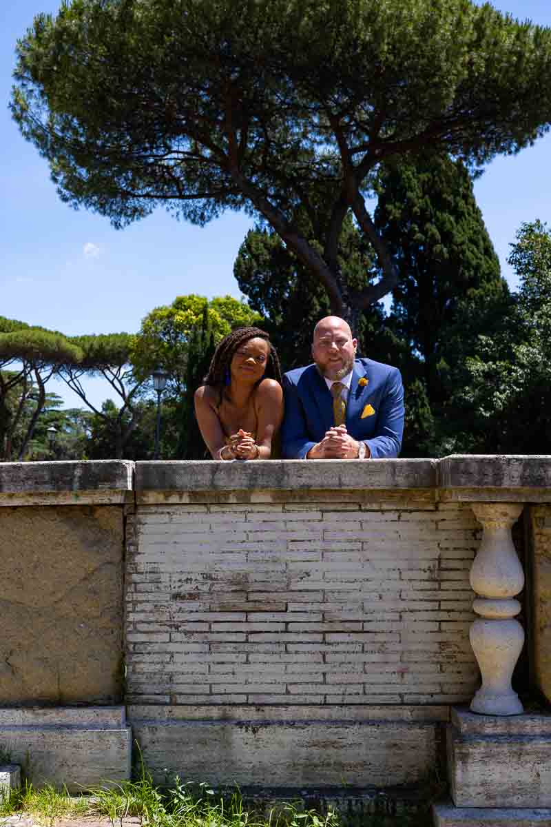 Couple posed together during an engagement photo shoot in Rome Italy 