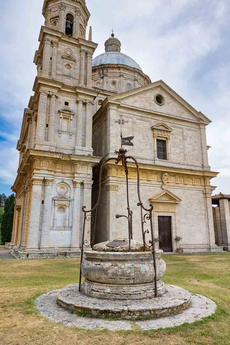 The front facade of Church San Biagio in Montepulciano Tuscany Italy 