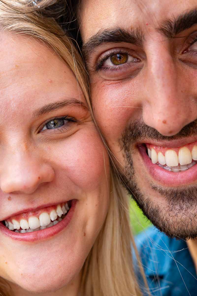 Closeup portrait of a couple in love after just being engaged to be married in Tuscany Italy 