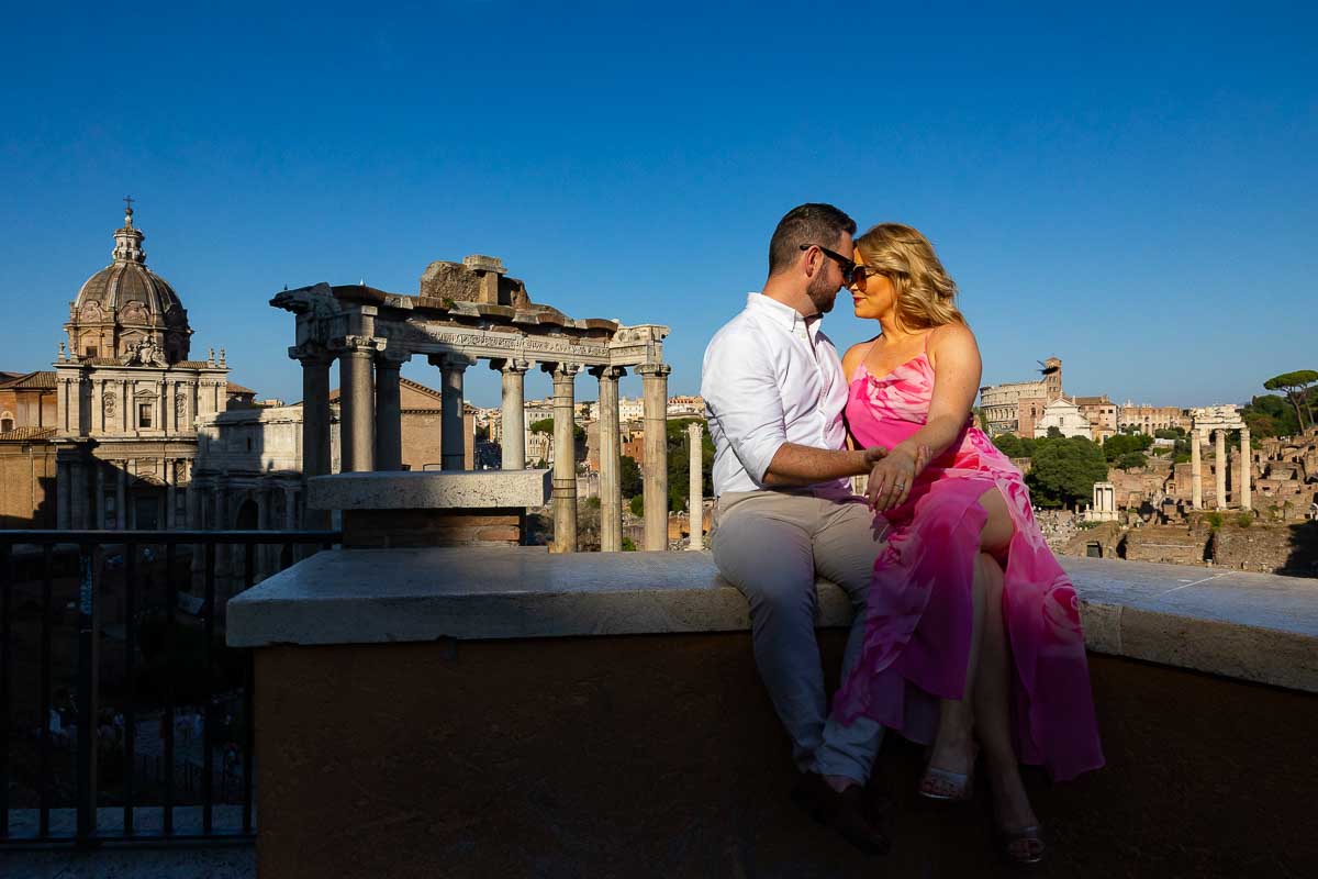 Taking pictures at the Roman Forum at sunset 