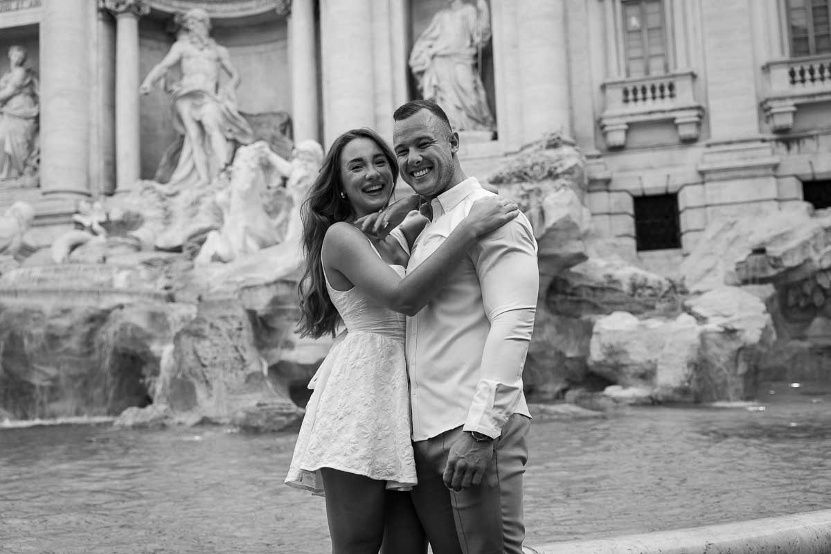 Just engaged at the Trevi fountain in Rome Italy after a surprise wedding proposal