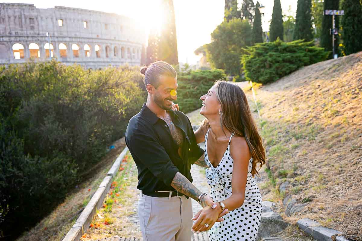 Fun and laughter during the engagement photography session after a beautiful proposal in Rome