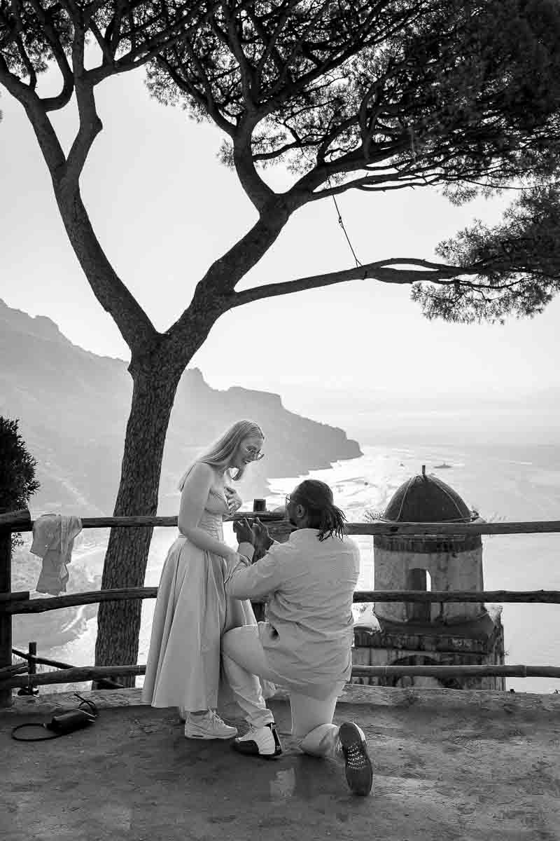 Just engaged in Ravello under mediterranean pine trees 