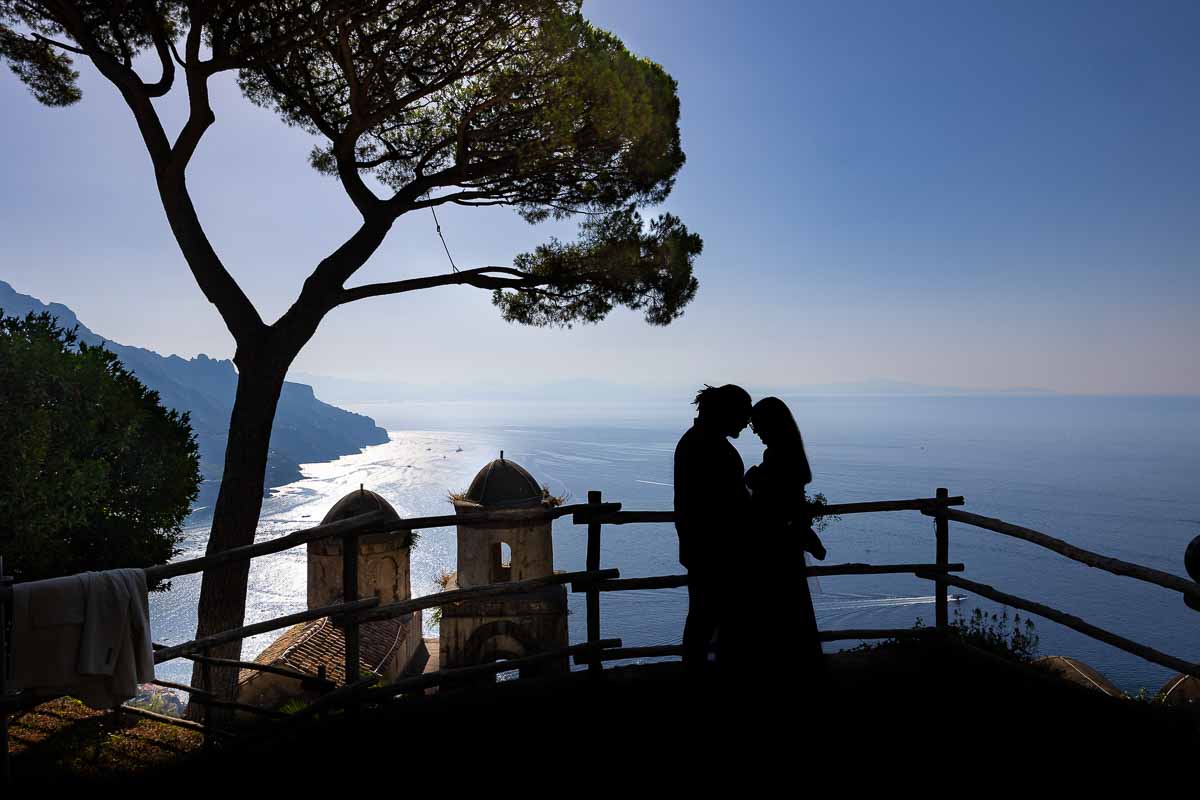 Silhouette image of a couple together during a photo shoot in Ravello Italy on the Amalfi coast 