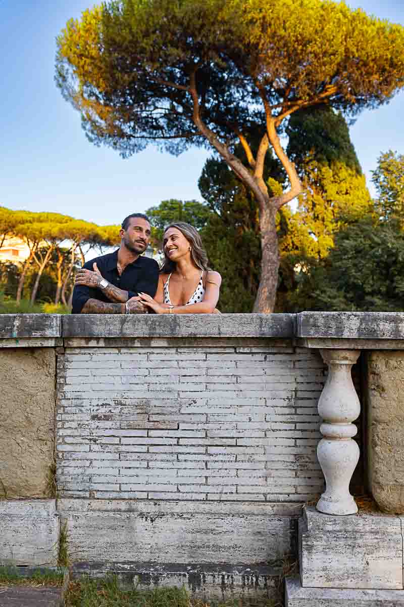 Portrait picture taken underneath a Mediterranean pine tree 