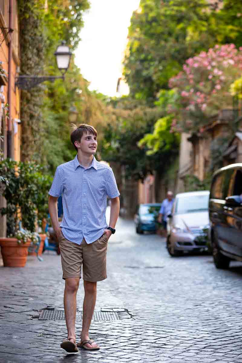 Walking in Rome's Via Margutta cobblestone alleyway photography