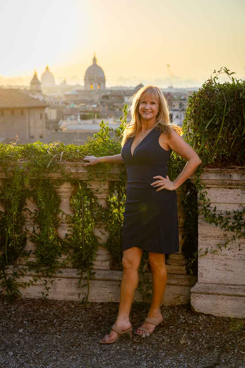 Individual portraits taken at sunset in Rome's most scenic locations with stunning background views