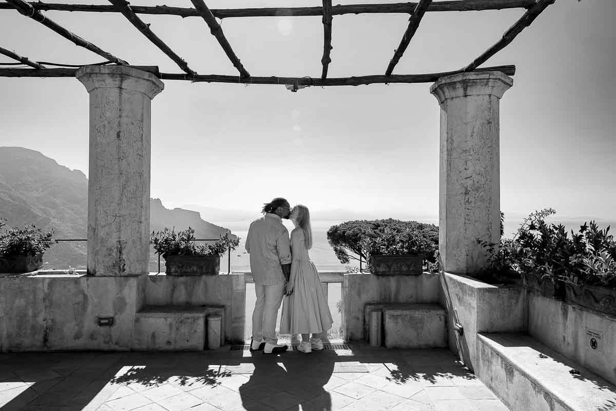 Black & White photo of a couple during an engagement photoshoot 