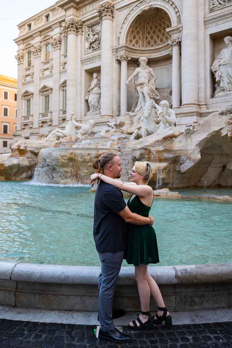 Standing portrait picture of a couple together after a Trevi Surprise Wedding Proposal 