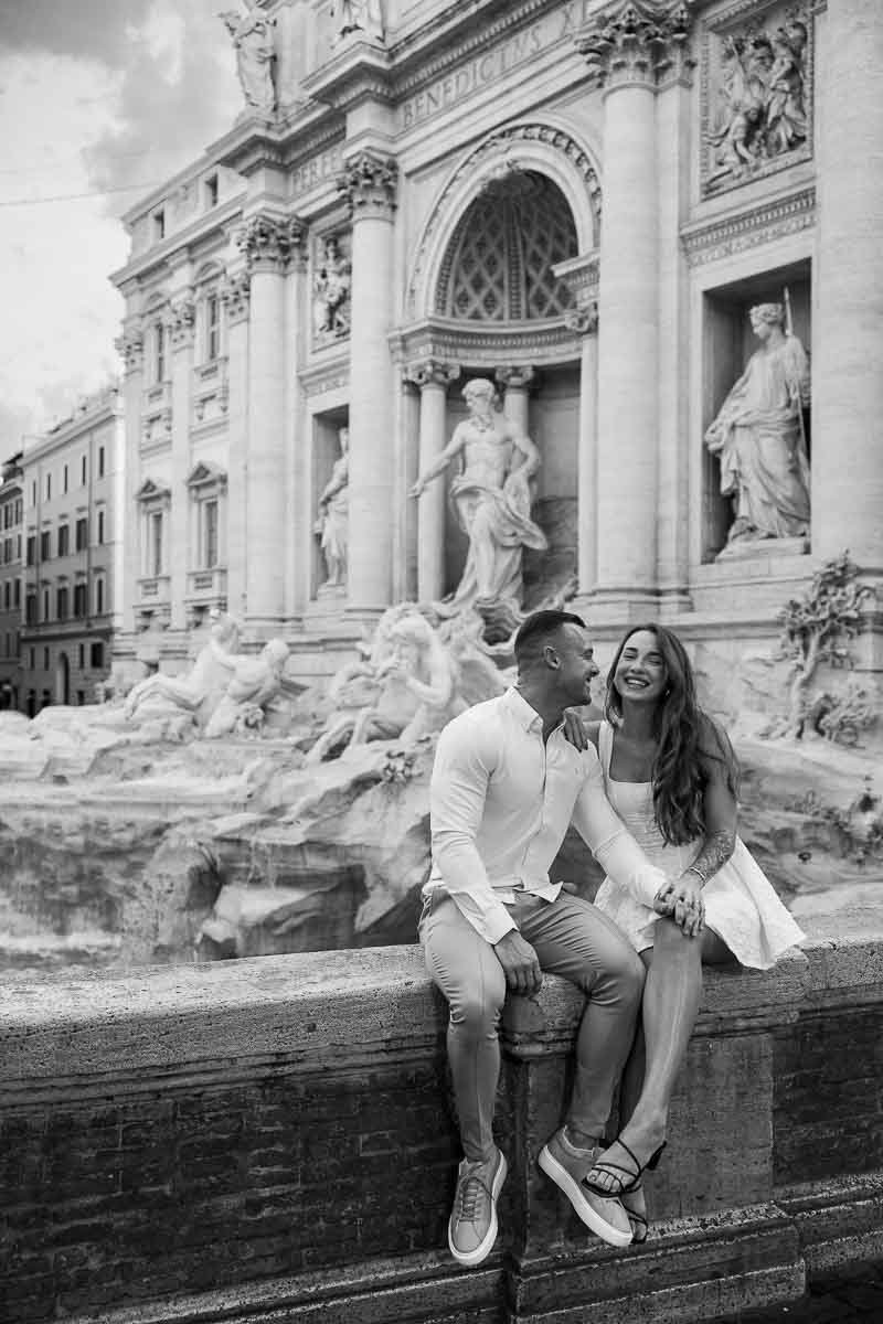 Fontana di Trevi after the proposal. Couple photography session 