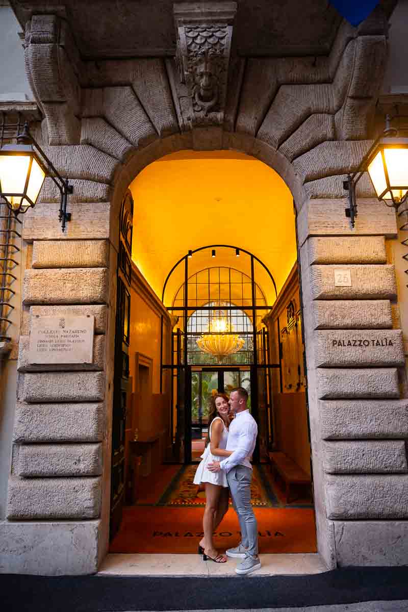 Color shot of a couple during an engagement photo shoot in Rome full of colors 