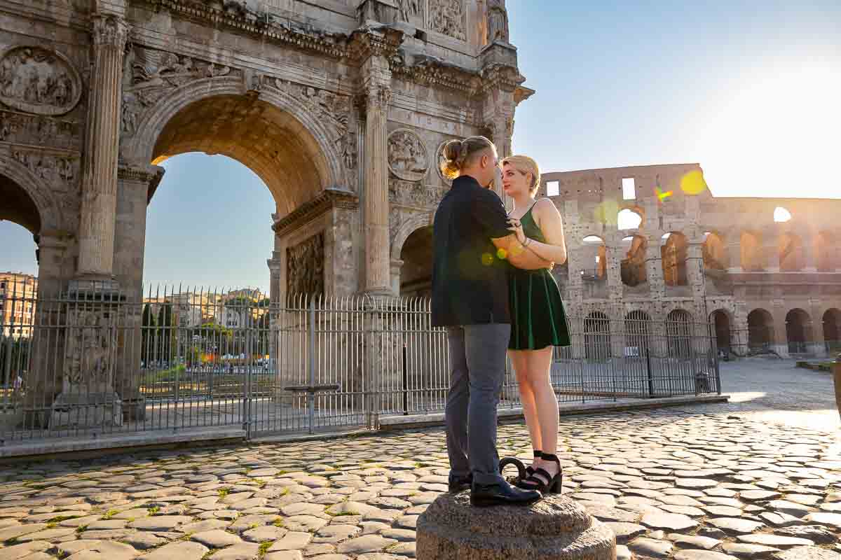 Standing together by the Constantine arch in Rome Italy 