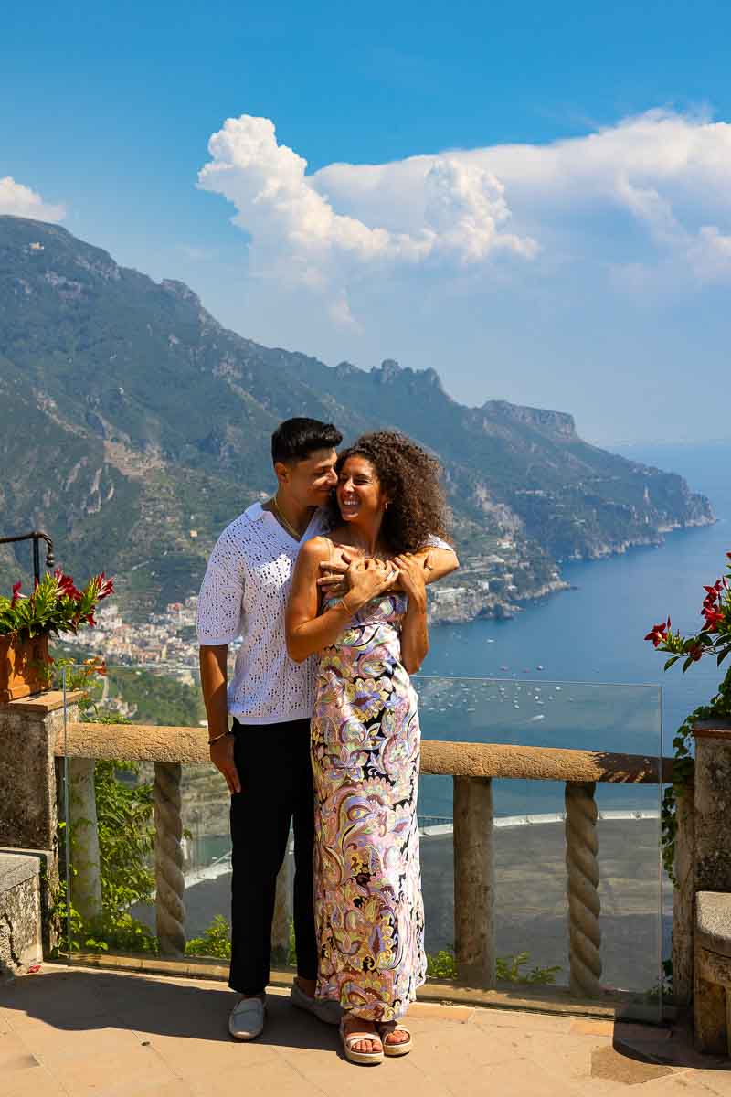 Standing together just engaged during a couple photo shoot on the Amalfi coast after proposing in Ravello