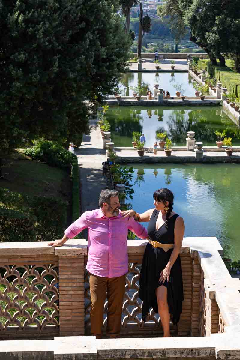 Taking couple pictures in around the Villa d'Este estate in Tivoli Italy