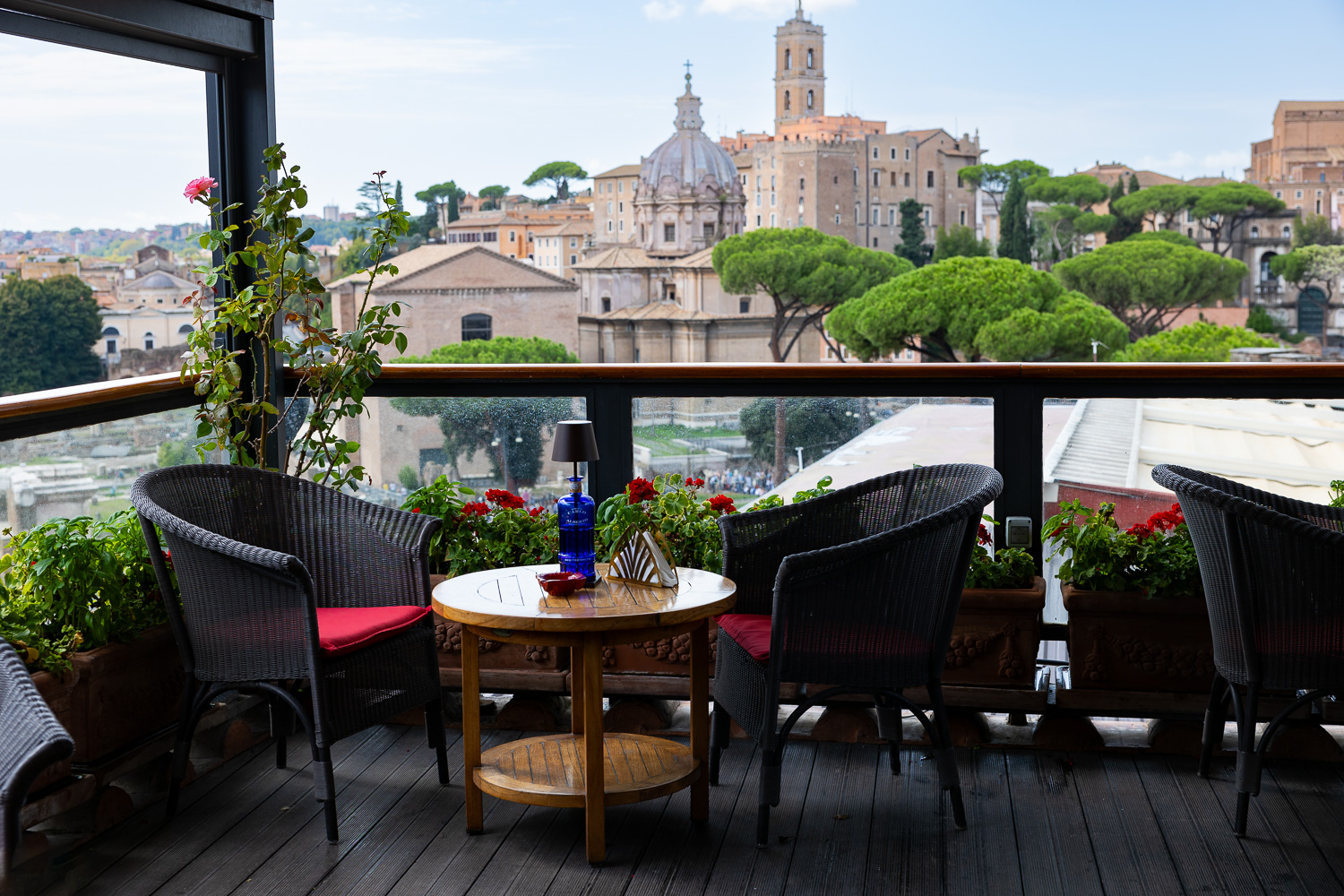 Terrace bar view over the roman forum in Rome Italy 