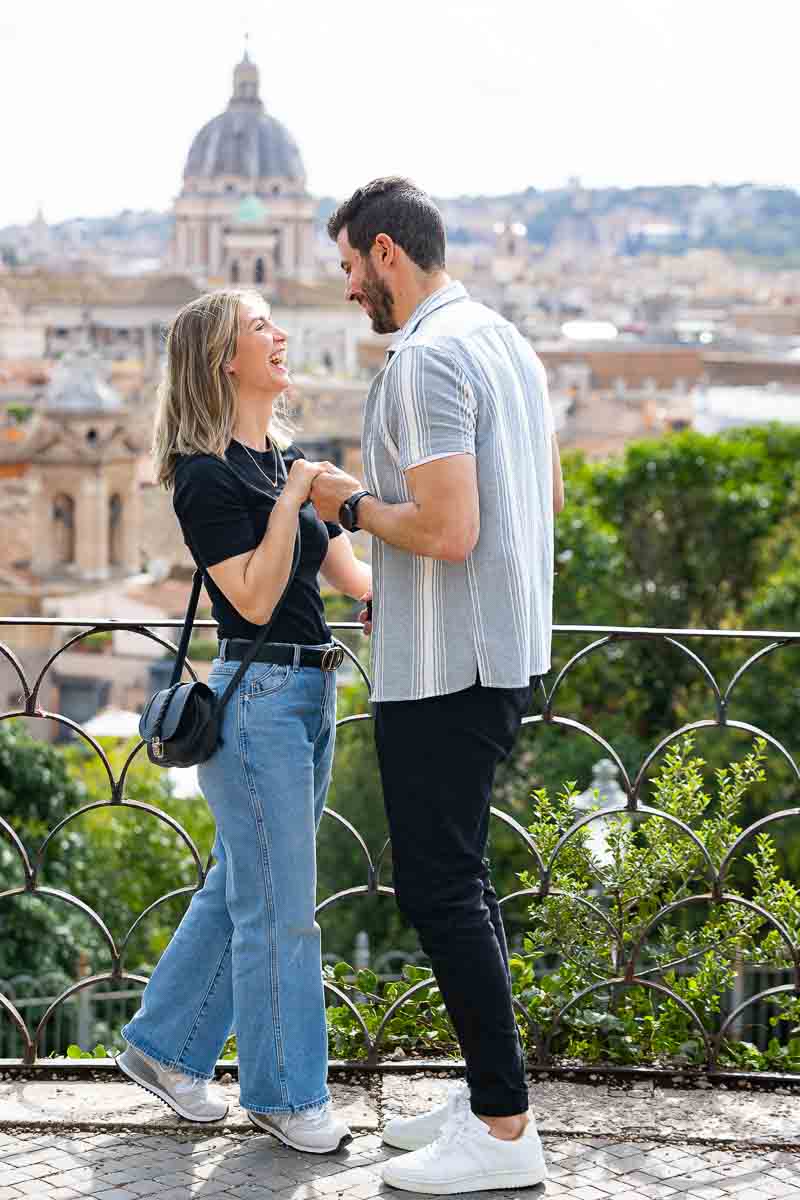 Marriage Proposal in Rome candidly photographed from the Pincio terrace in the early afternoon 