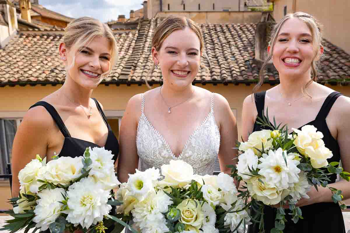 Bridesmaids closeup portrait with flowers 