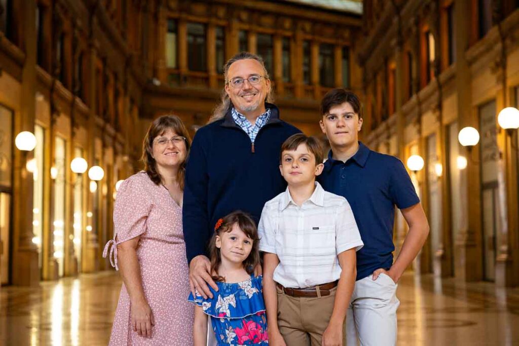 Close up group portrait picture with warm colorful lighting