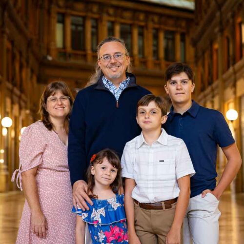 Close up group portrait picture with warm colorful lighting