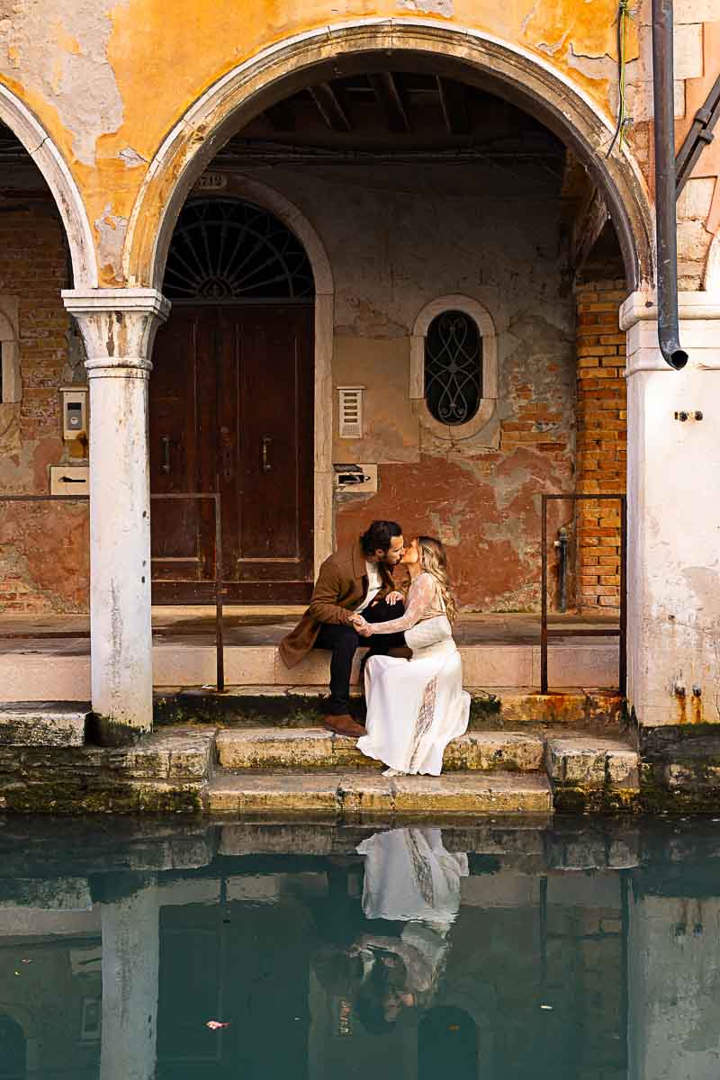 Close up just engaged in Venice Italy 