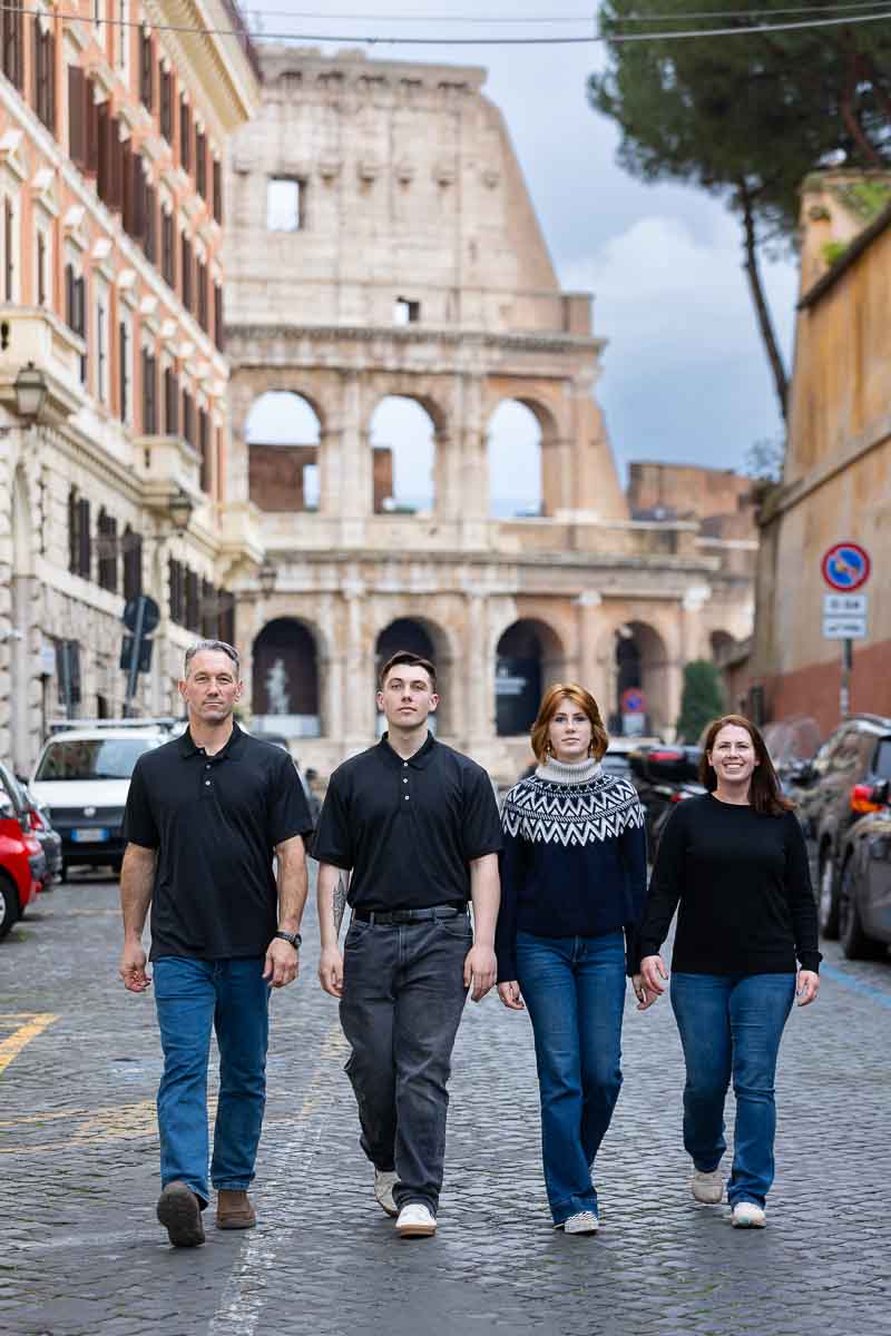 Walking roman cobblestone alleyways off the beaten track family photoshoot in Rome