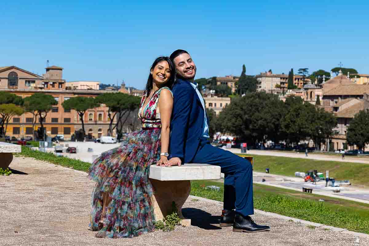 Just engaged to be married after a surprise proposal taking engagement pictures in Rome Italy